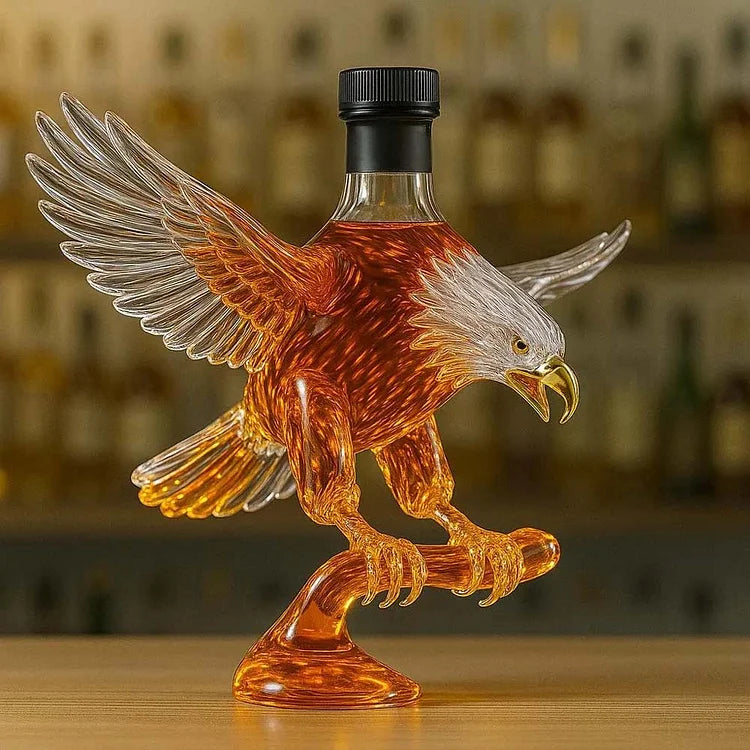 Glass Whiskey Bottle in the Shape of a Bald Eagle
